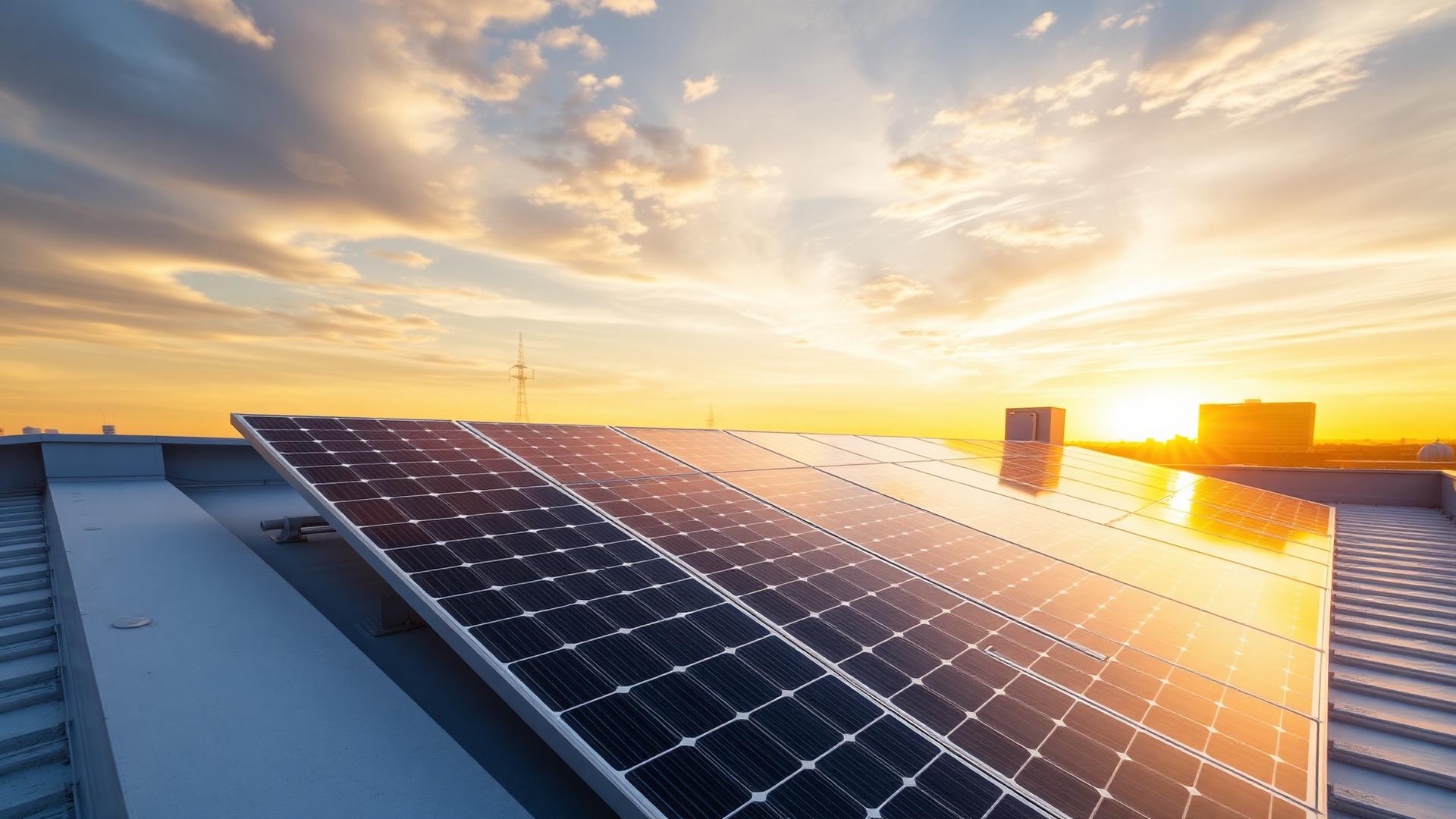 Solar panels at sunrise